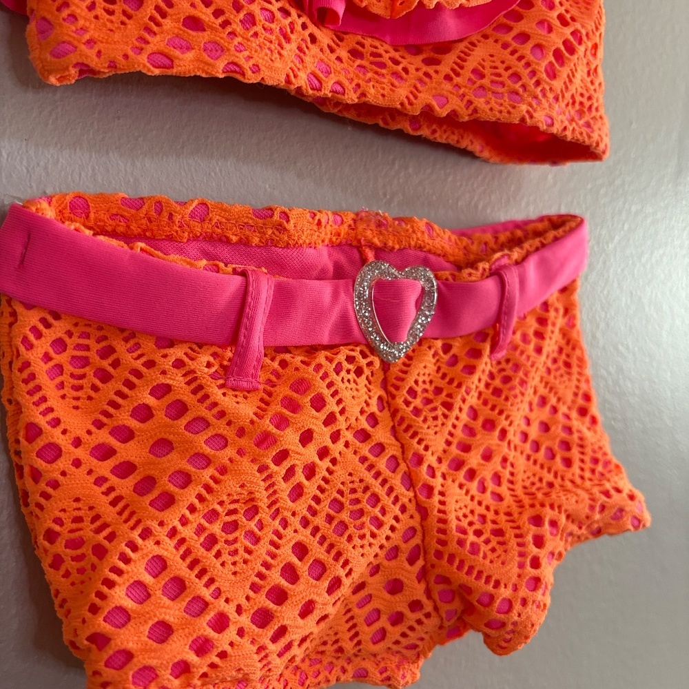 Kidgets Hot Pink & Neon Orange Crochet-Style Bikini Set – Girls Size 2T NWoT - Picture 9 of 15